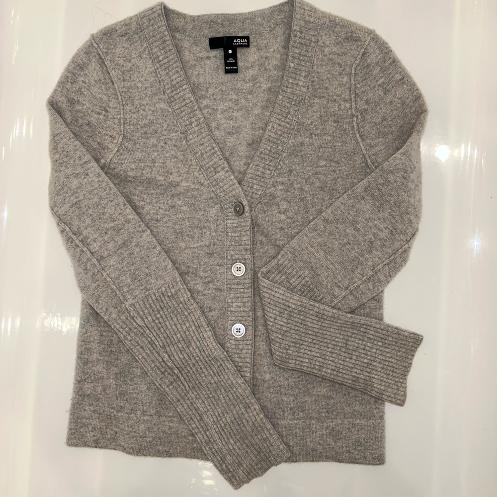 Bloomingdales AQUA 100% cashmere cardigan grey size xs